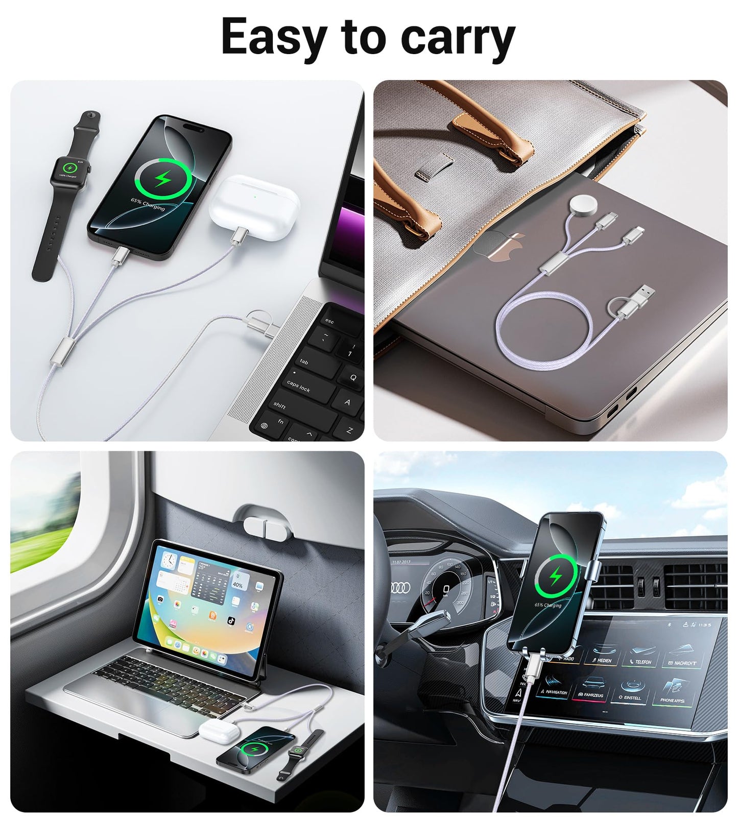 Travel Essentials,3 in 2 USB C Cable for Apple Watch Charger/iPhone 17 Charger/Lightning,Multi Charging Cable Cord,Vacation Camping Essentials,Portable Designed for iWatch &iPhone 16-12-4FT