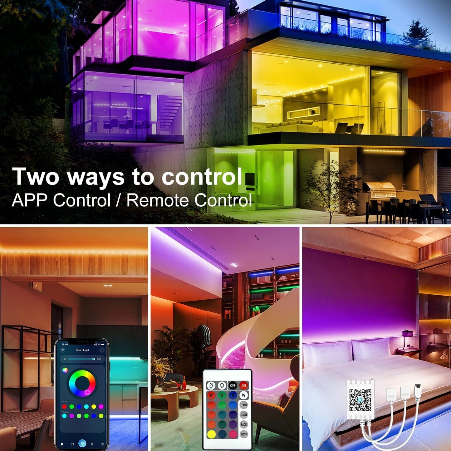 LED Strip Lights 130ft Lights Strip for Bedroom, Desk, Indoor Room Bedroom Brithday Gifts RGB Decor with Remote and 24V Power Supply