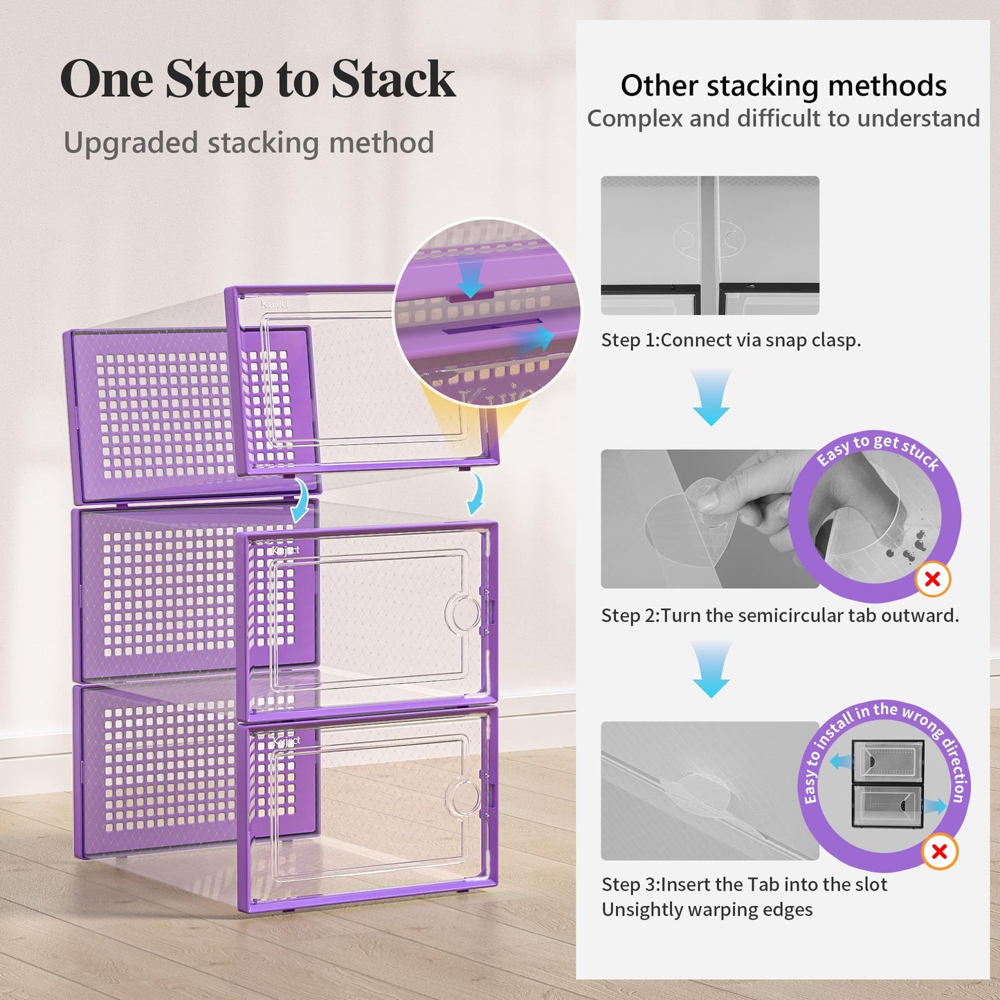 Shoe Storage Boxes Organizers Clear Plastic Stackable 12 Pack, Shoe Rack & Holder Substitute, Sneaker Containers, Toy Storage Organizer Bins for Entryway, Closet, Under Bed, Black
