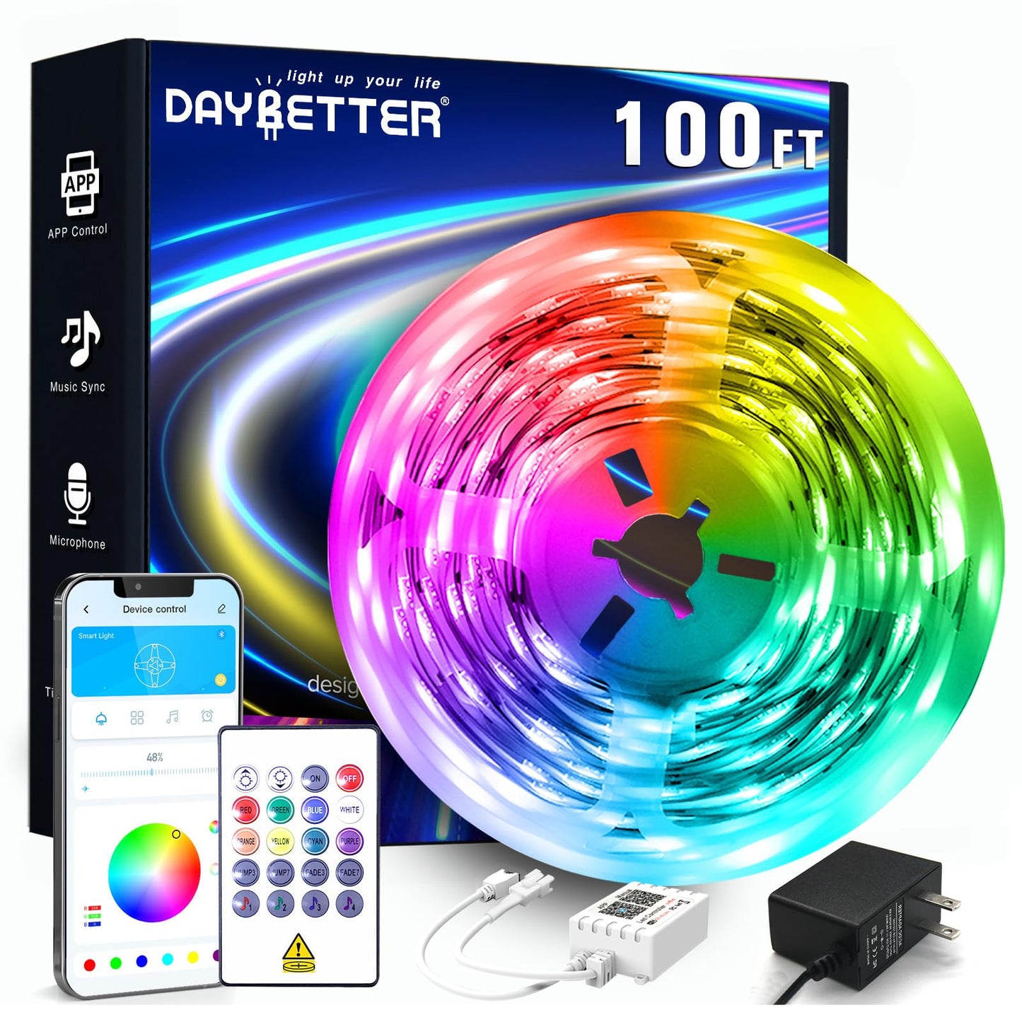 LED Strip Lights 130ft Lights Strip for Bedroom, Desk, Indoor Room Bedroom Brithday Gifts RGB Decor with Remote and 24V Power Supply