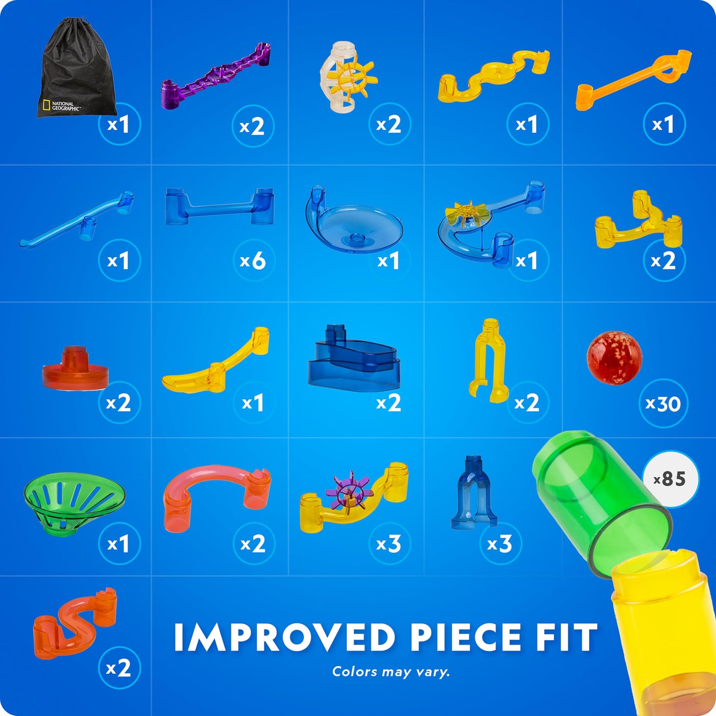 NATIONAL GEOGRAPHIC Glowing Marble Run – Construction Set with 15 Glow in The Dark Glass Marbles & Storage Bag, STEM Gifts for Boys and Girls, Building Project Toy