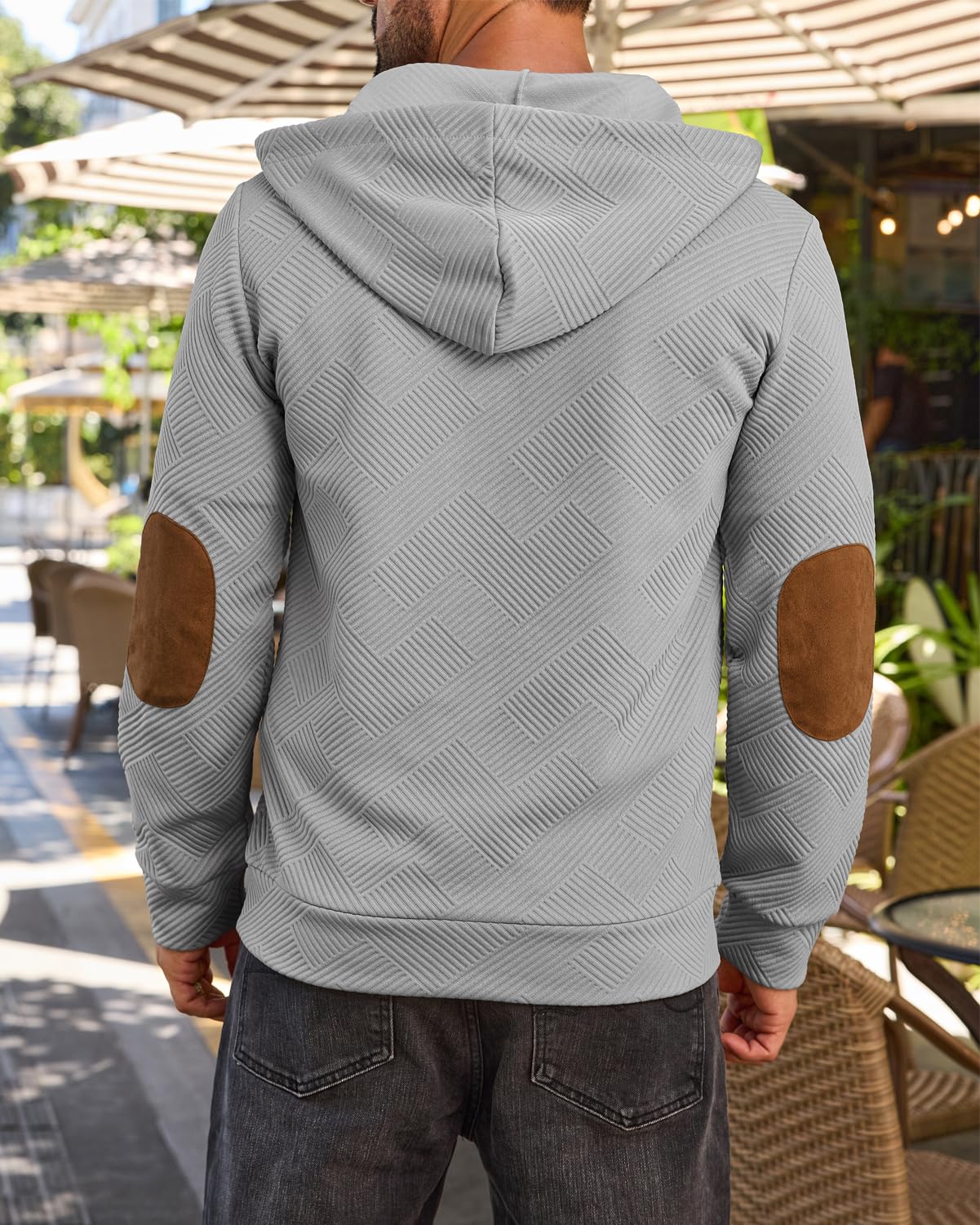 Men's Hoodies Pullover Casual Long Sleeve Stand Collar Button Pullover Sweatshirts Color Block Pullover Black L