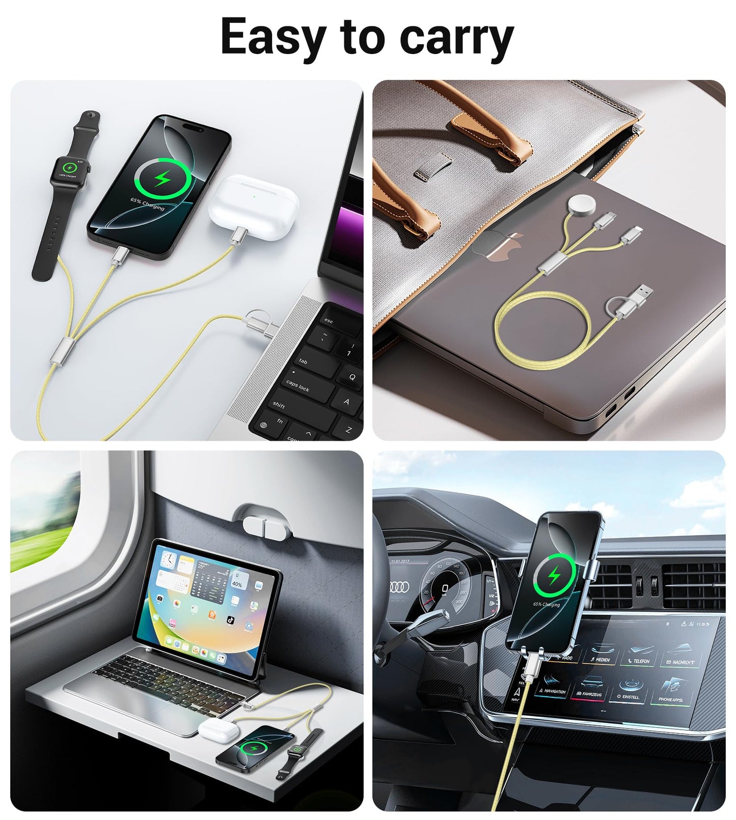 Travel Essentials,3 in 2 USB C Cable for Apple Watch Charger/iPhone 17 Charger/Lightning,Multi Charging Cable Cord,Vacation Camping Essentials,Portable Designed for iWatch &iPhone 16-12-4FT