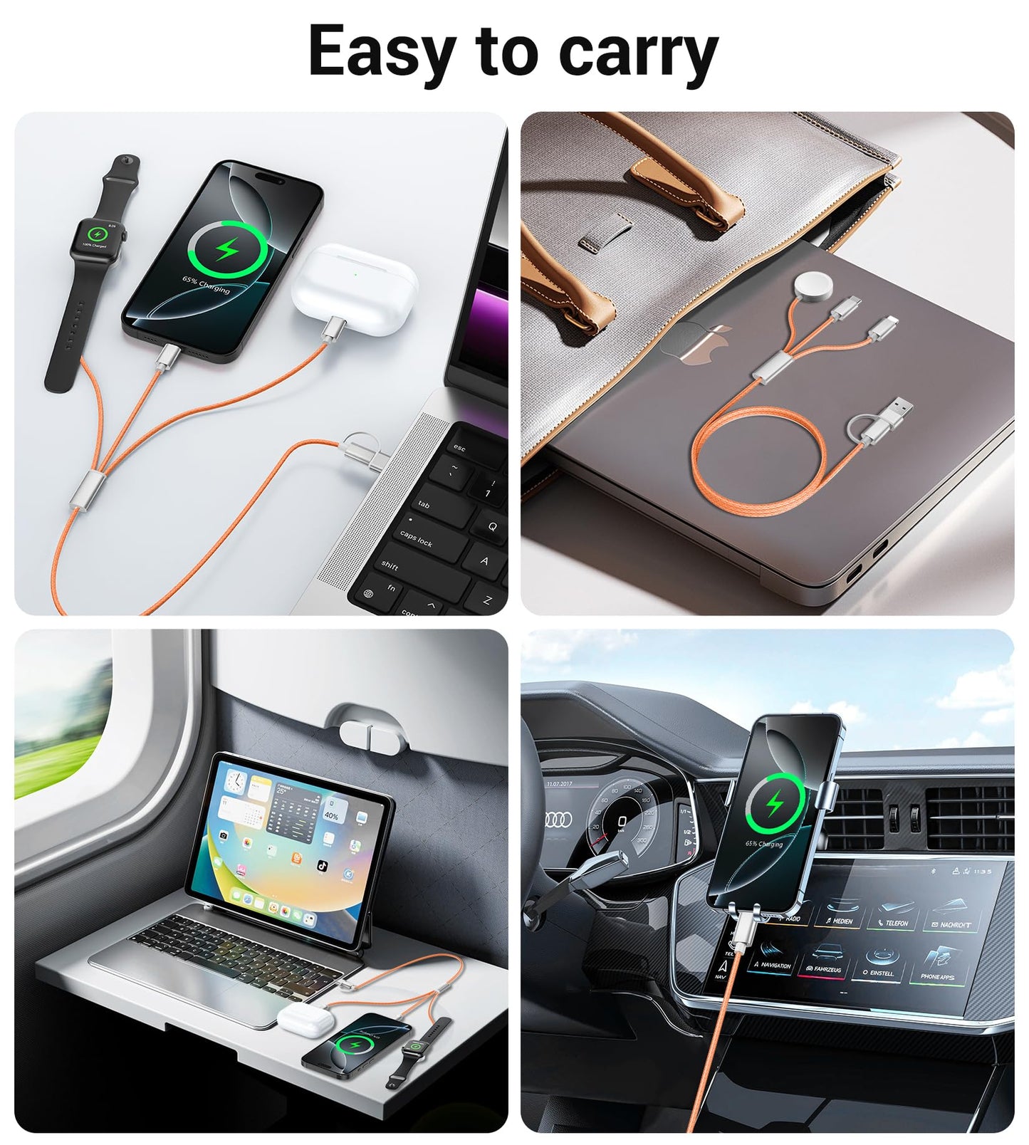 Travel Essentials,3 in 2 USB C Cable for Apple Watch Charger/iPhone 17 Charger/Lightning,Multi Charging Cable Cord,Vacation Camping Essentials,Portable Designed for iWatch &iPhone 16-12-4FT