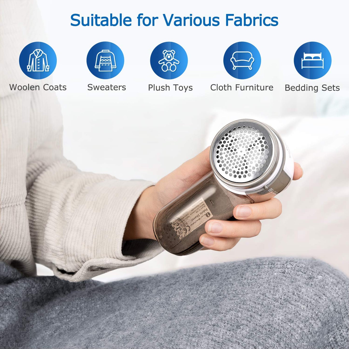 Fabric Shaver and Lint Remover, Sweater Defuzzer with 2-Speeds, 2 Replaceable Stainless Steel Blades, Battery Operated, Remove Clothes Fuzz, Lint Balls, Pills, Bobbles Gray