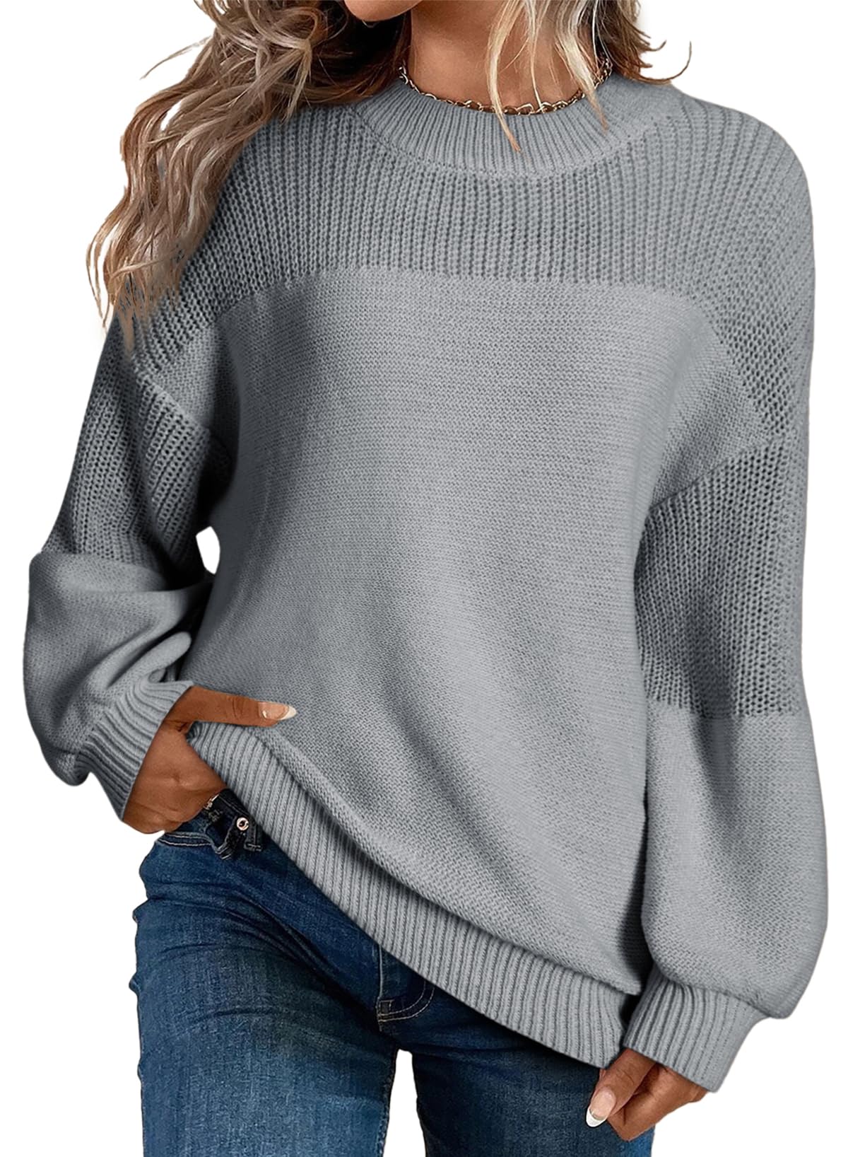 Womens Long Sleeve Knit Sweater Casual Solid Color Crew Neck Fall Sweaters for Women Trendy 2025 Outfits Chocolate Brown Fall Clothes Clothing Winter Oversized Pullover Top Jumper Medium