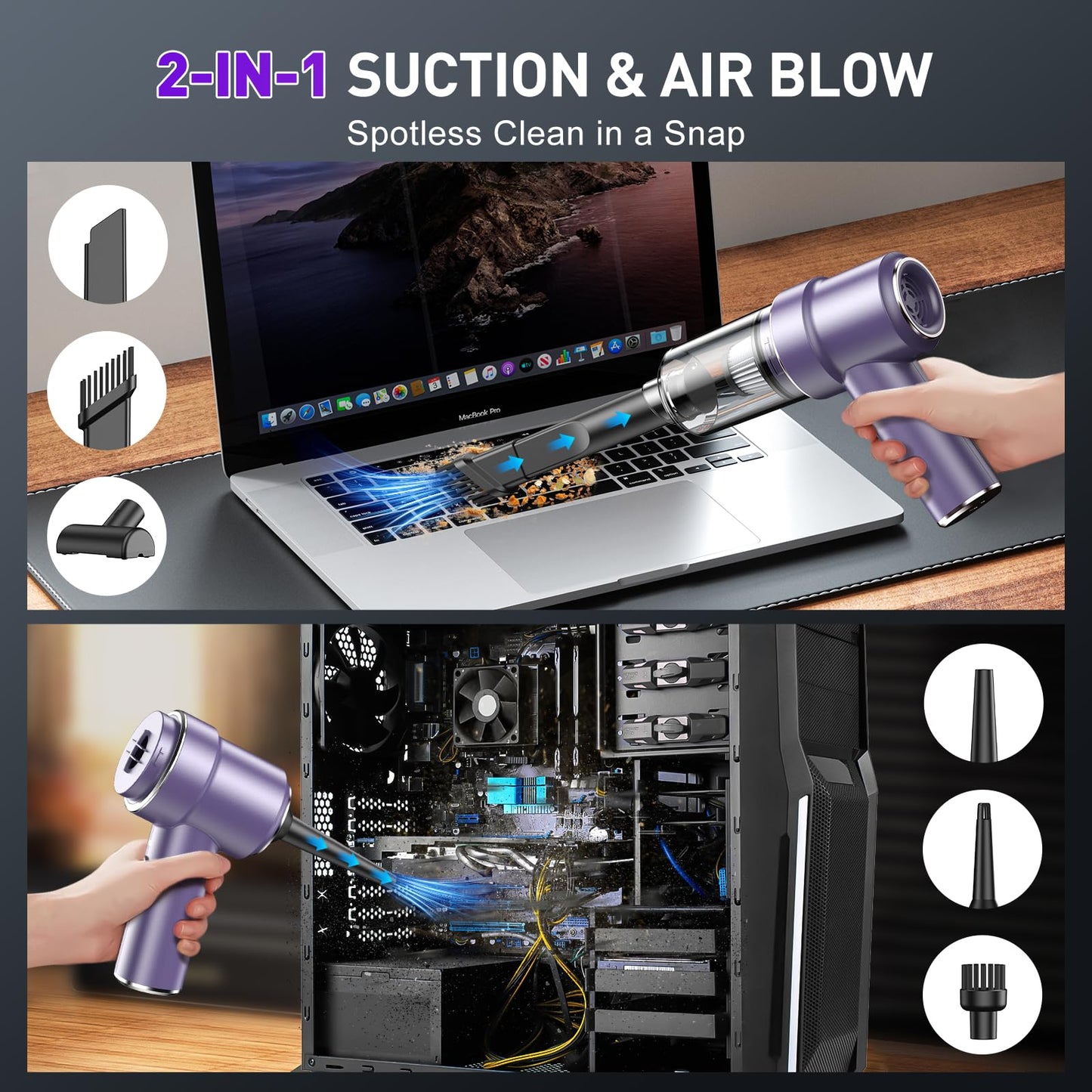 Handheld Car Vacuum Cleaner, 9000Pa Vacuum Cleaner and Air Duster, 120W High Power Hand Held Vacuum with LED Light and Multi-Nozzles for Car, Home, Office, Pet