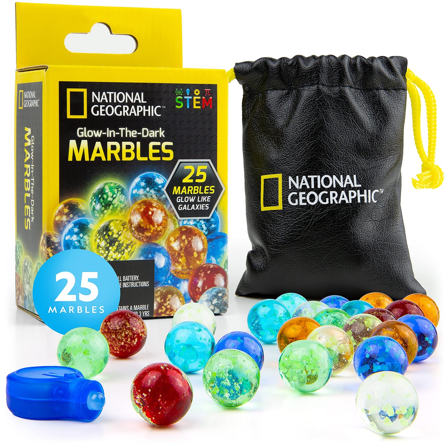 NATIONAL GEOGRAPHIC Glowing Marble Run – Construction Set with 15 Glow in The Dark Glass Marbles & Storage Bag, STEM Gifts for Boys and Girls, Building Project Toy