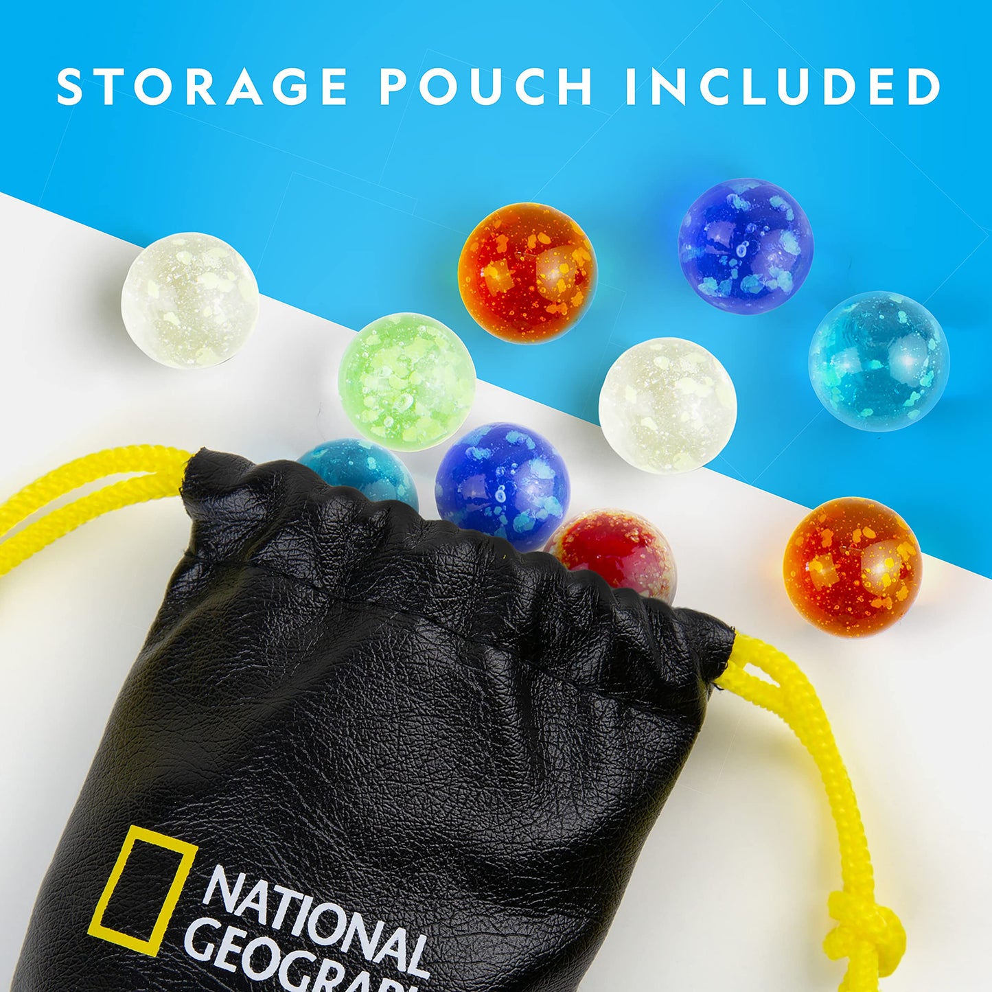 NATIONAL GEOGRAPHIC Glowing Marble Run – Construction Set with 15 Glow in The Dark Glass Marbles & Storage Bag, STEM Gifts for Boys and Girls, Building Project Toy