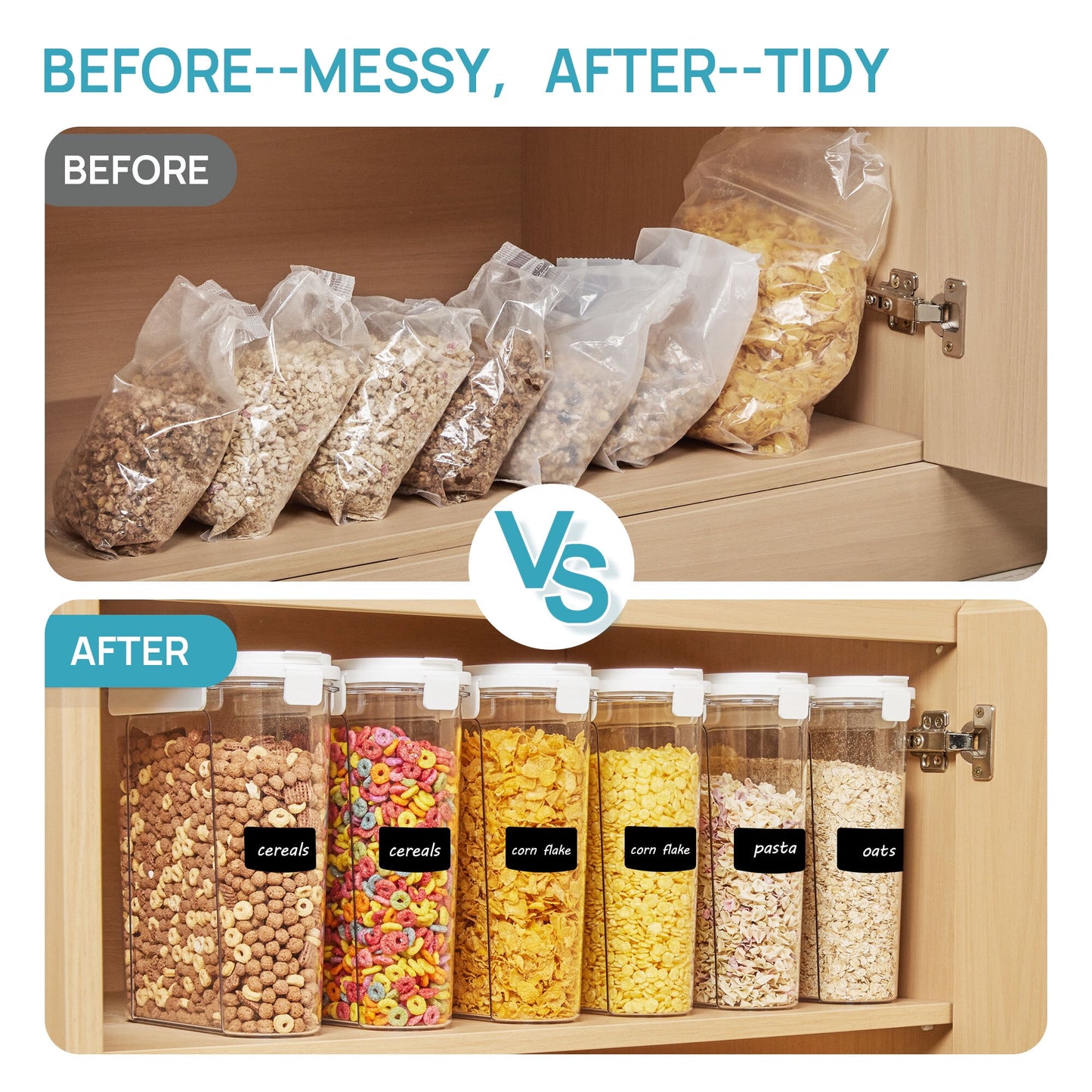 Cereal Storage Container Set of 4, Vtopmart Airtight Food Storage Containers, 135.2 fl oz, Black