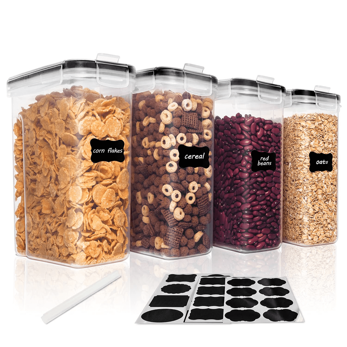 Cereal Storage Container Set of 4, Vtopmart Airtight Food Storage Containers, 135.2 fl oz, Black
