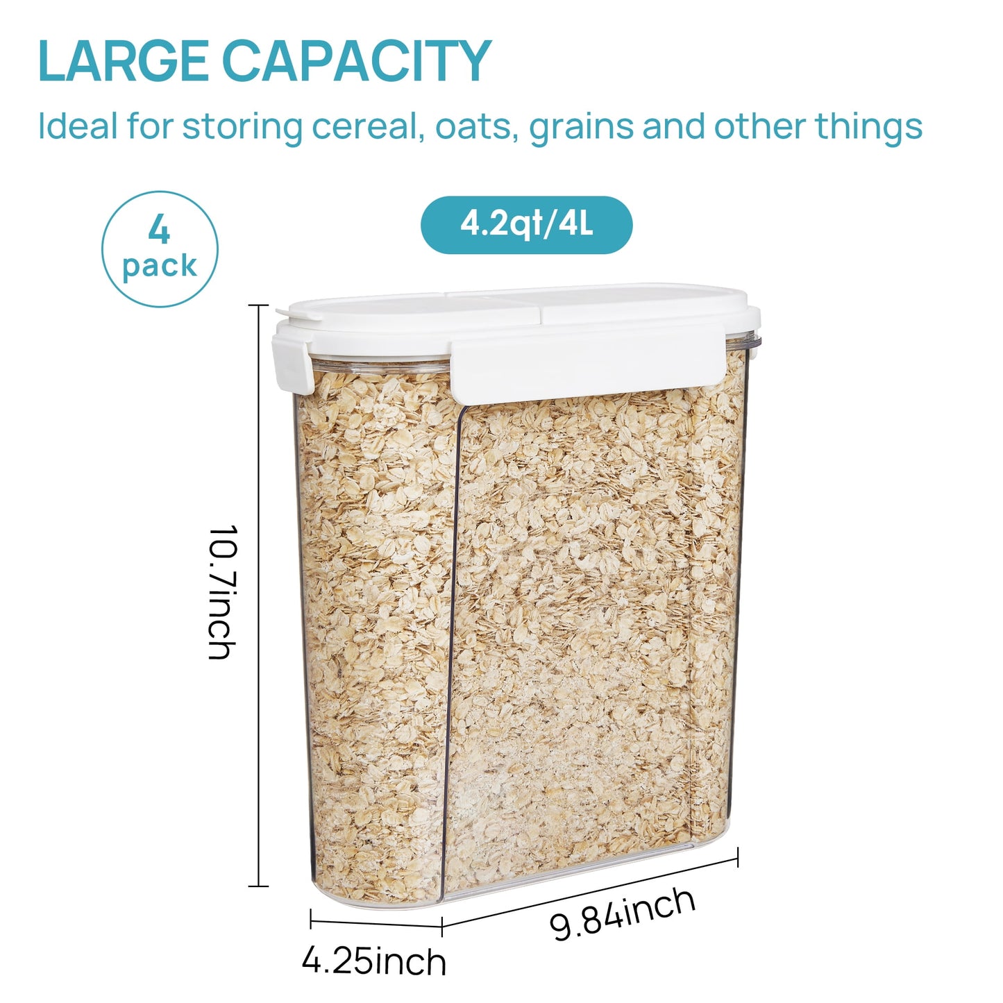 Cereal Storage Container Set of 4, Vtopmart Airtight Food Storage Containers, 135.2 fl oz, Black